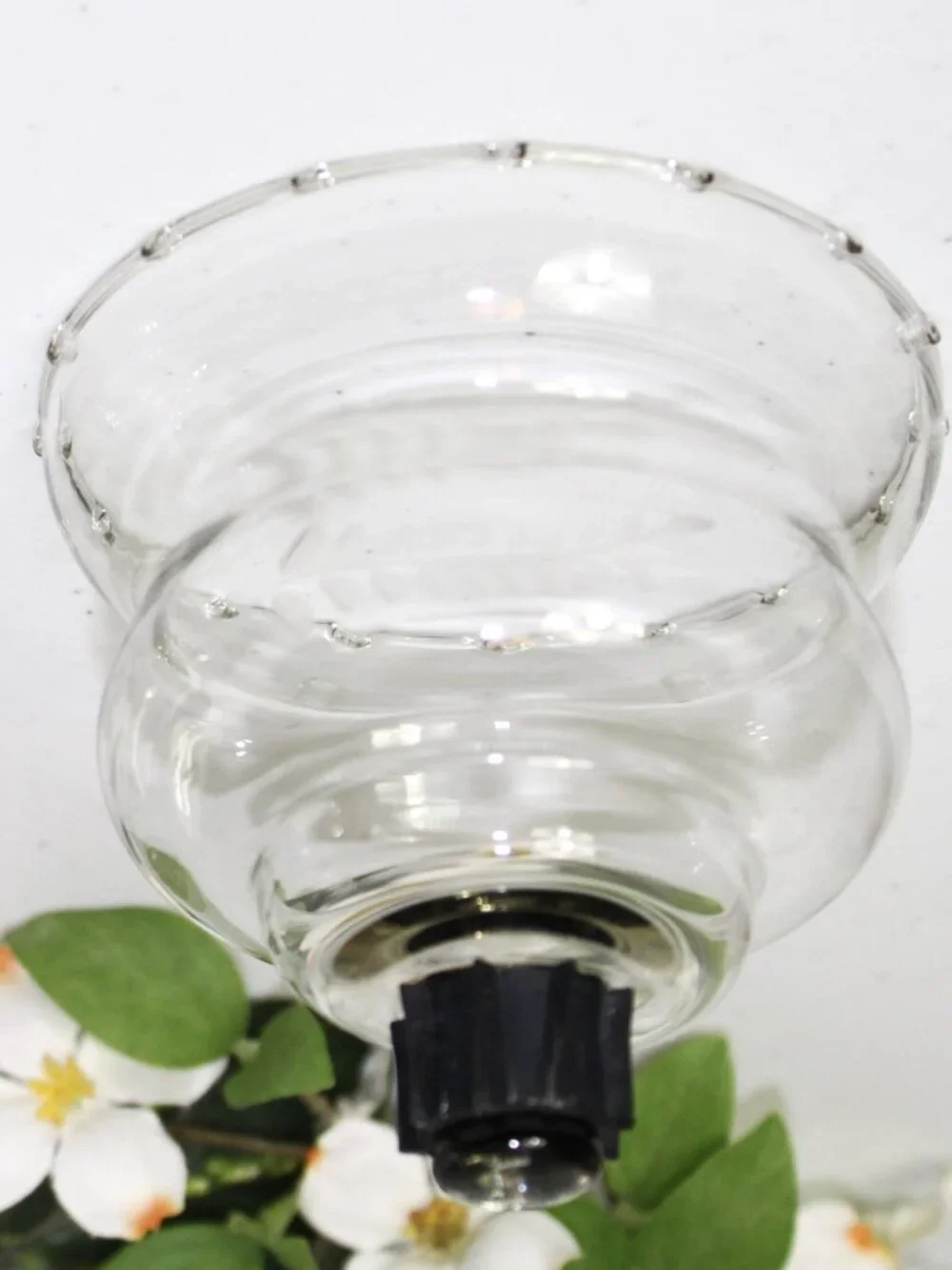 HOMCO HOME INTERIORS Pair of Clear Glass Squatty Crimped Peg Candleholders